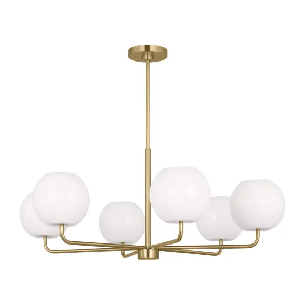 Collection: Rory Rooms: Dining Room, Entry Room/Hallway, Living Room Finish: Satin Brass Glass: Opal Width: 35.00" Height: 14.13" Weight: 9.60 lb Wire: 72" Clear Silver Rod: (3) 12",(1) 6" Canopy: D:5.5'' H:0.875'' Round Number of Bulbs: 6 Maximum Wattage: 60.00 W Bulb Type: A19 Bulb Base: Medium Voltage: 120.00 V Material: Steel Country of Origin: Vietnam Safety Listing: cETL Safety Rating: Damp Title 24 Spec Sheet