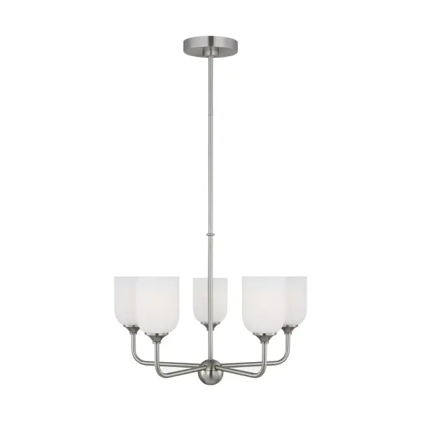 Collection: Emile Rooms: Dining Room, Entry Room/Hallway, Living Room Finish: Brushed Steel Glass: Etched / White Inside Width: 20.00" Height: 17.25" Weight: 8.00 lb Wire: 72" Clear Silver Rod: (3) 12",(1) 6" Canopy: D:5.5'' H:1'' Round Number of Bulbs: 5 Maximum Wattage: 60.00 W Bulb Type: A19 Bulb Base: Medium Voltage: 120.00 V Material: Steel Country of Origin: China Safety Listing: cETL Safety Rating: Damp Title 24 Spec Sheet Instructions