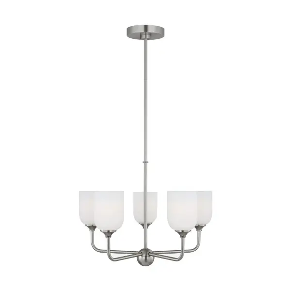 Collection: Emile Rooms: Dining Room, Entry Room/Hallway, Living Room Finish: Brushed Steel Glass: Etched / White Inside Width: 20.00" Height: 17.25" Weight: 8.00 lb Wire: 72" Clear Silver Rod: (3) 12",(1) 6" Canopy: D:5.5'' H:1'' Round Bulbs Included Number of Bulbs: 5 Maximum Wattage: 9.00 W Bulb Type: A19 Bulb Base: Medium Light Output: 800.00 lm Color Temperature: 3000 K CRI: 90 Voltage: 120.00 V Material: Steel Country of Origin: China Safety Listing: cETL Safety Rating: Damp Title 24 Spec Sheet Instructions
