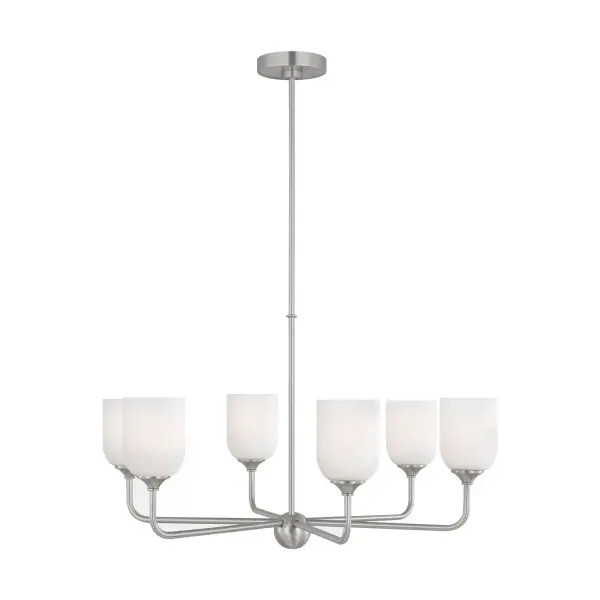 Collection: Emile Rooms: Dining Room, Entry Room/Hallway, Living Room Finish: Brushed Steel Glass: Etched / White Inside Width: 30.00" Height: 17.25" Weight: 9.20 lb Wire: 72" Clear Silver Rod: (3) 12",(1) 6" Canopy: D:5.5'' H:1'' Round Bulbs Included Number of Bulbs: 6 Maximum Wattage: 9.00 W Bulb Type: A19 Bulb Base: Medium Light Output: 800.00 lm Color Temperature: 3000 K CRI: 90 Voltage: 120.00 V Material: Steel Country of Origin: China Safety Listing: cETL Safety Rating: Damp Title 24 Spec Sheet