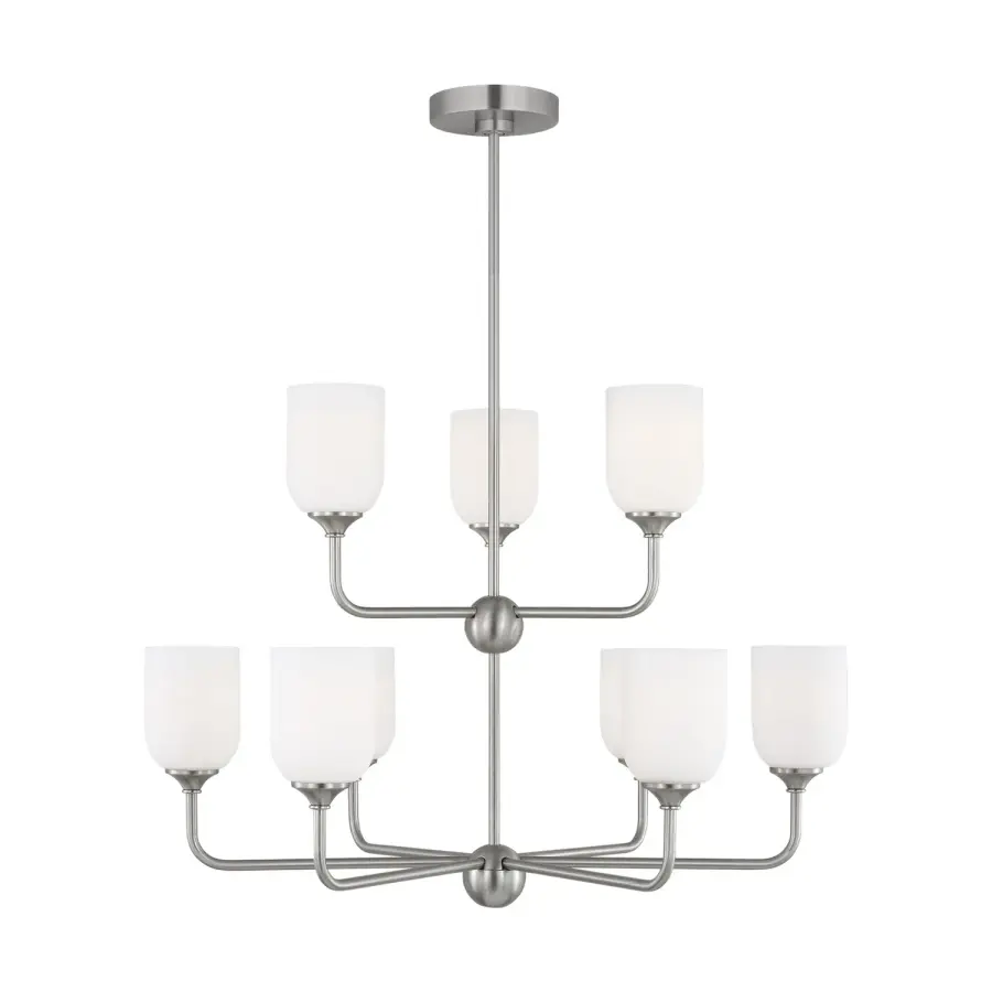 Emile Nine Light Chandelier in Brushed Steel