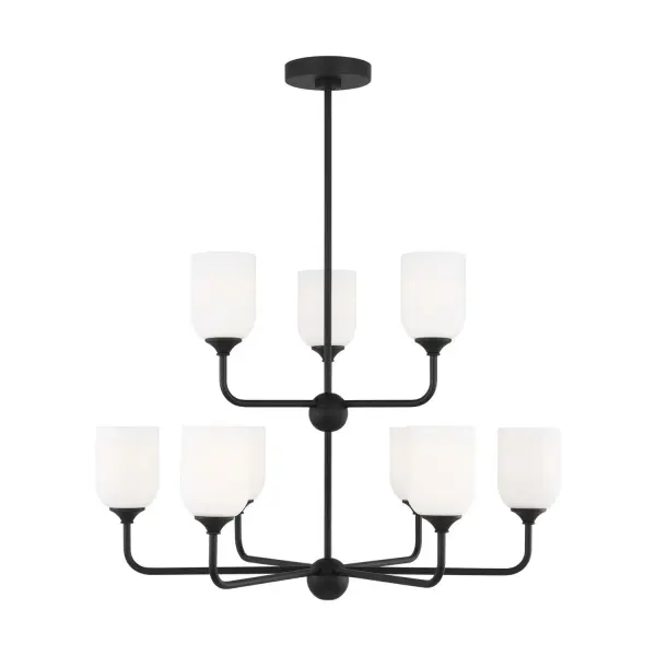 Collection: Emile Rooms: Dining Room, Entry Room/Hallway, Living Room Finish: Midnight Black Glass: Etched / White Inside Width: 30.00" Height: 28.13" Weight: 13.90 lb Wire: 72" Black Rod: (3) 12",(1) 6" Canopy: D:5.5'' H:1'' Round Bulbs Included Number of Bulbs: 9 Maximum Wattage: 9.00 W Bulb Type: A19 Bulb Base: Medium Light Output: 800.00 lm Color Temperature: 3000 K CRI: 90 Voltage: 120.00 V Material: Steel Country of Origin: China Safety Listing: cETL Safety Rating: Damp Title 24 Spec Sheet Instructions