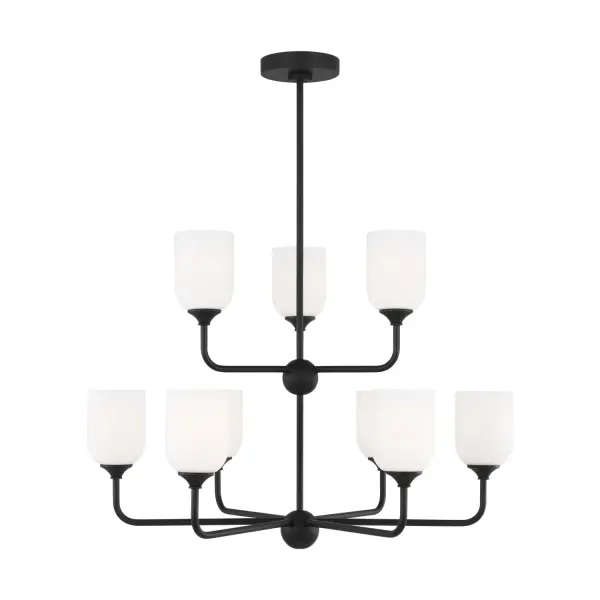 Collection: Emile Rooms: Dining Room, Entry Room/Hallway, Living Room Finish: Midnight Black Glass: Etched / White Inside Width: 30.00" Height: 28.13" Weight: 13.90 lb Wire: 72" Black Rod: (3) 12",(1) 6" Canopy: D:5.5'' H:1'' Round Number of Bulbs: 9 Maximum Wattage: 60.00 W Bulb Type: A19 Bulb Base: Medium Voltage: 120.00 V Material: Steel Country of Origin: China Safety Listing: cETL Safety Rating: Damp Title 24 Spec Sheet Instructions