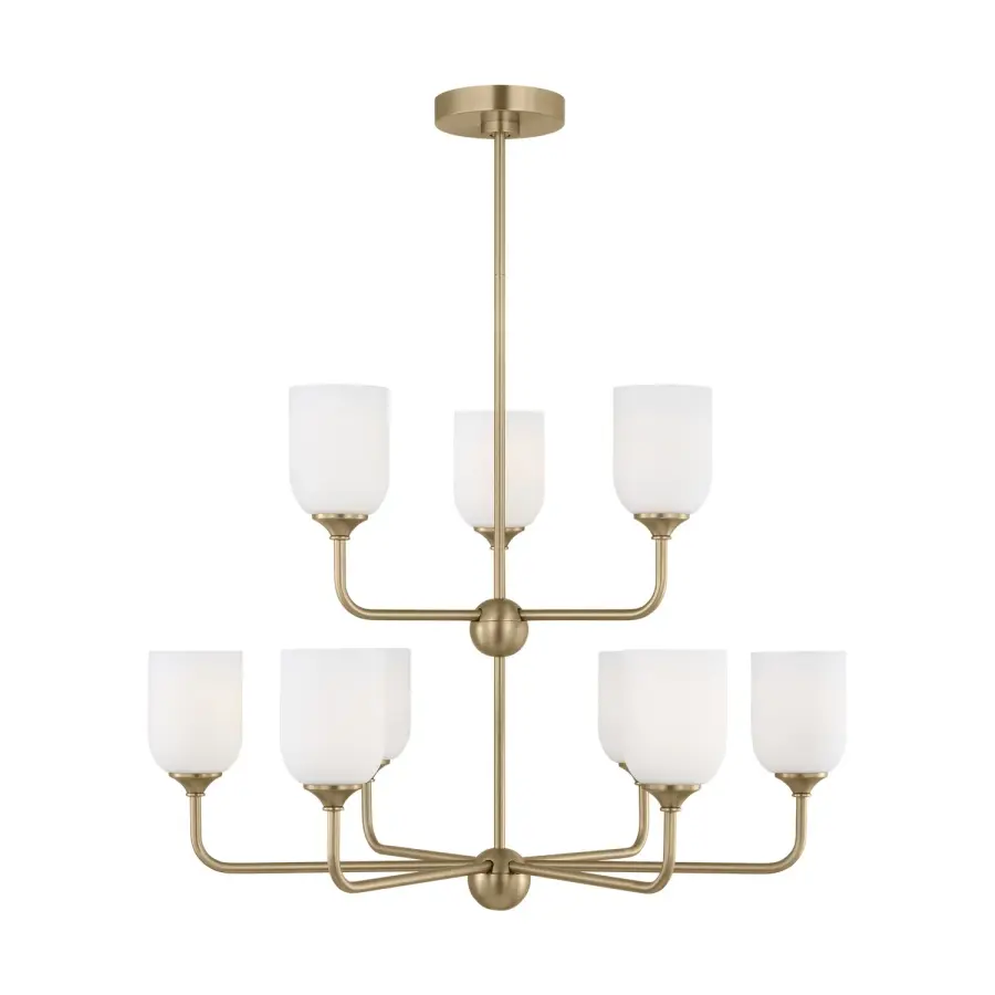 Emile Nine Light Chandelier in Satin Brass