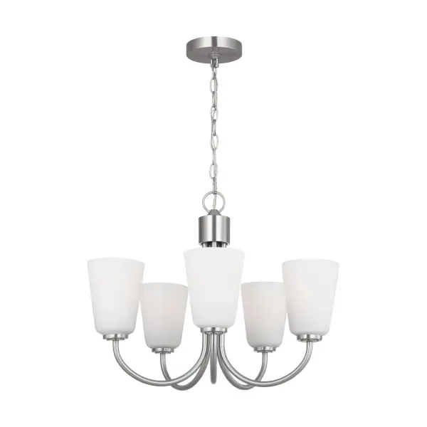Collection: Miles Rooms: Dining Room,Entry Room/Hallway,Living Room Finish: Brushed Nickel Glass: Etched white Width: 21.00" Height: 17.38" Length: 21.00" Weight: 10.56 lb Chain: 72" Wire: 120" Clear Silver Canopy: D:5'', H:0.75'',Round Number of Bulbs: 5 Maximum Wattage: 100.00 W Bulb Type: A19 Bulb Base: Medium Voltage: 120.00 V Material: Steel Country of Origin: Vietnam Safety Listing: cETL Safety Rating: Damp Title 24 Spec Sheet Instructions