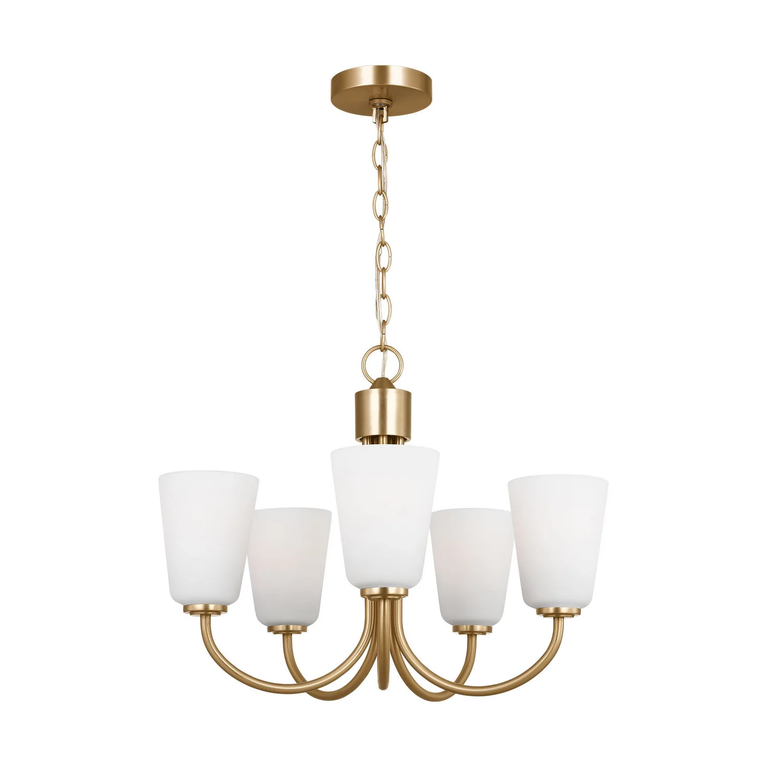 Miles Five Light Chandelier in Satin Brass
