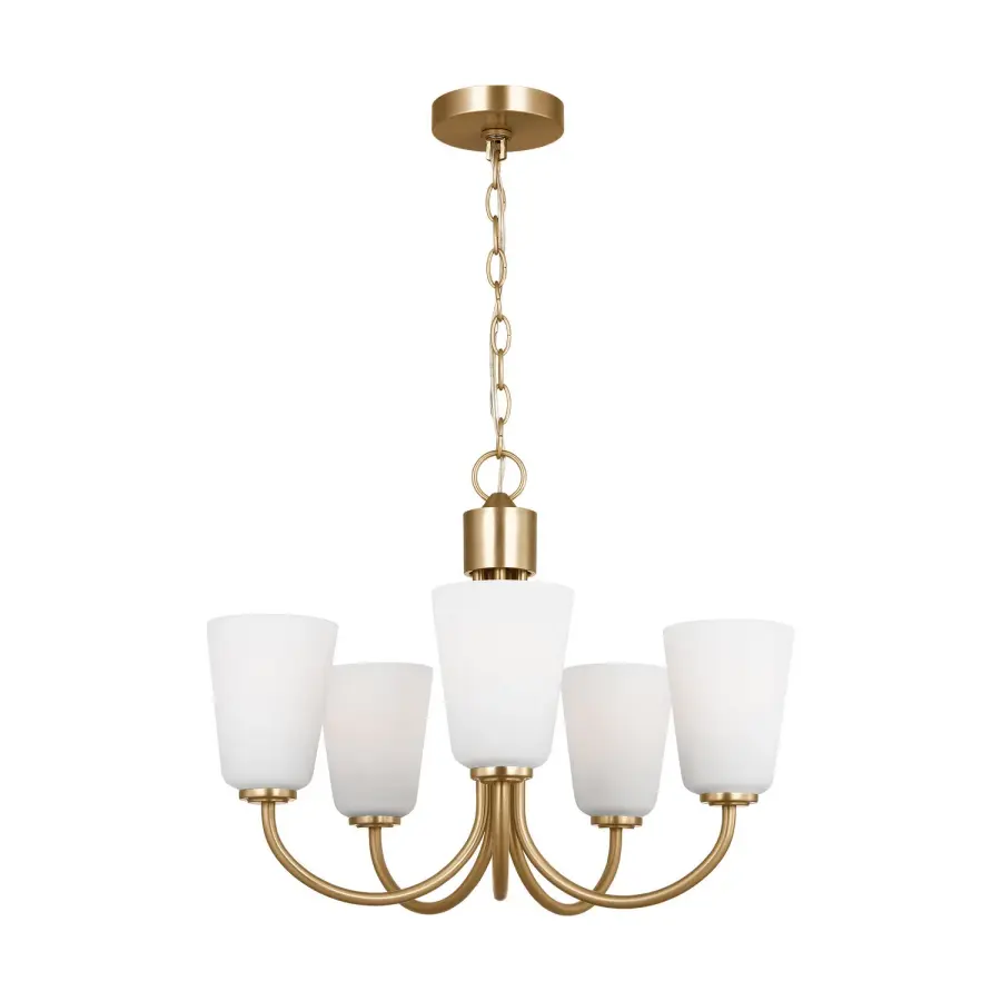 Miles Five Light Chandelier in Satin Brass