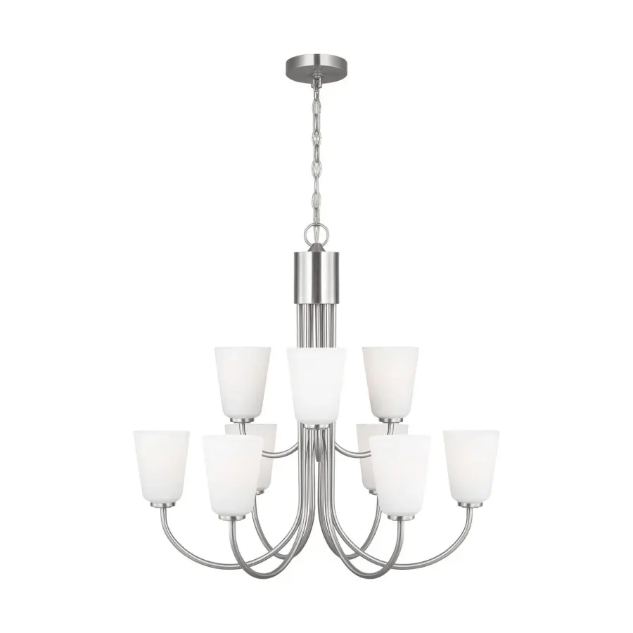 Miles Nine Light Chandelier in Brushed Nickel