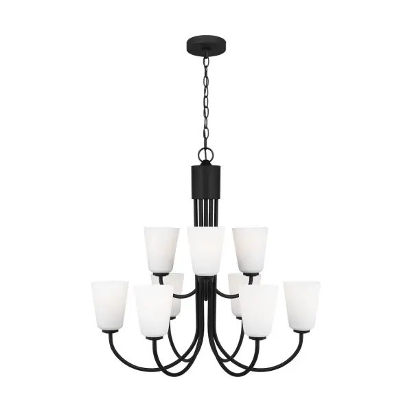 Collection: Miles Rooms: Dining Room,Entry Room/Hallway,Living Room Finish: Midnight Black Glass: Etched white Width: 29.00" Height: 27.25" Length: 29.00" Weight: 20.02 lb Chain: 72" Wire: 120" Black Canopy: D:5'', H:0.75'',Round Number of Bulbs: 9 Maximum Wattage: 100.00 W Bulb Type: A19 Bulb Base: Medium Voltage: 120.00 V Material: Steel Country of Origin: Vietnam Safety Listing: cETL Safety Rating: Damp Title 24 Spec Sheet Instructions