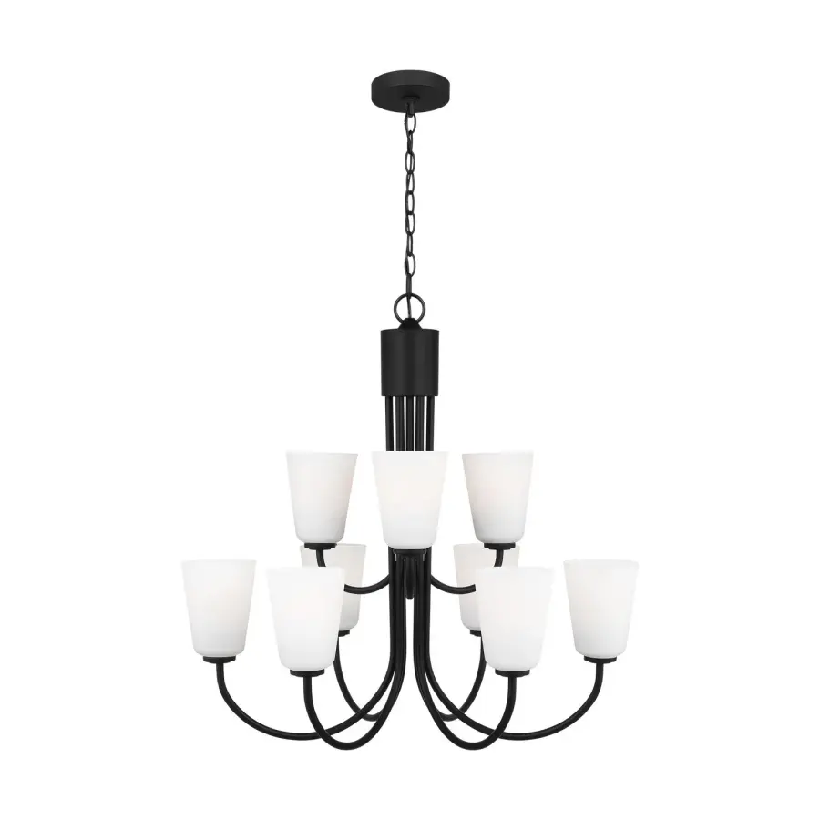 Miles Nine Light Chandelier in Midnight Black