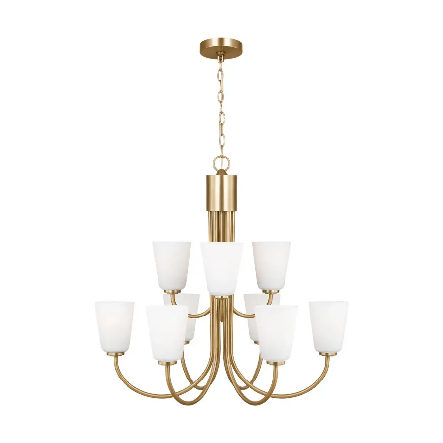 Miles Nine Light Chandelier in Satin Brass