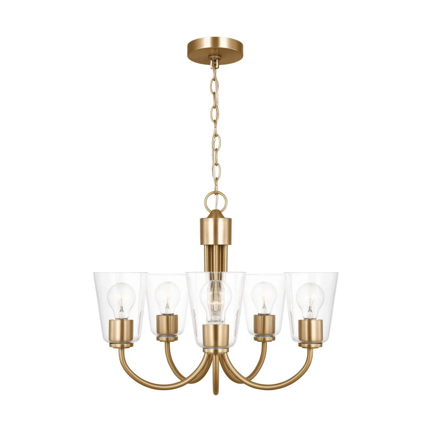 Miles Five Light Chandelier in Satin Brass