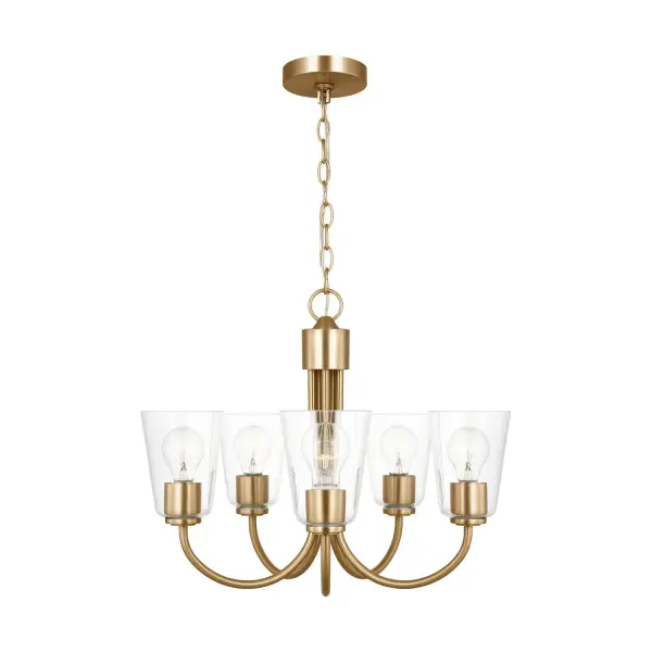 Collection: Miles Rooms: Dining Room,Entry Room/Hallway,Living Room Finish: Satin Brass Glass: Clear Width: 21.00" Height: 17.38" Length: 21.00" Weight: 9.90 lb Chain: 72" Wire: 120" Clear Silver Canopy: D:5'', H:0.75'',Round Number of Bulbs: 5 Maximum Wattage: 100.00 W Bulb Type: A19 Bulb Base: Medium Voltage: 120.00 V Material: Steel Country of Origin: Vietnam Safety Listing: cETL Safety Rating: Damp Title 24 Spec Sheet Instructions