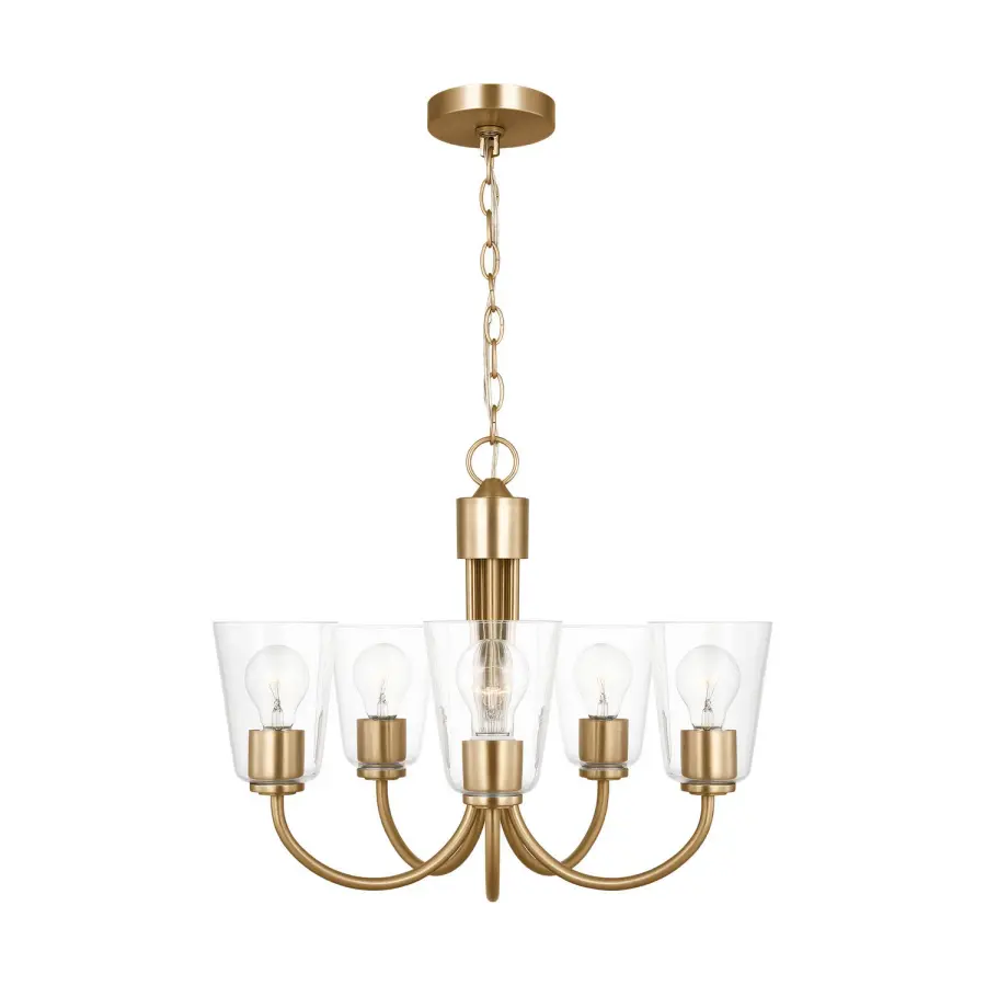 Miles Five Light Chandelier in Satin Brass