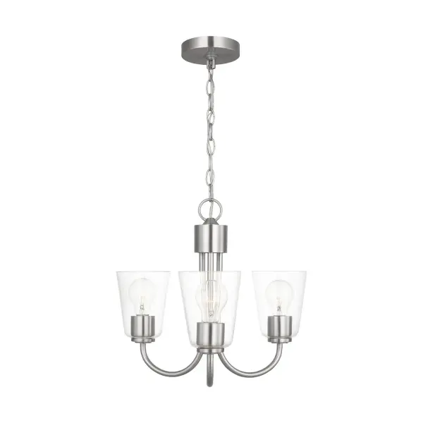 Collection: Miles Rooms: Dining Room,Entry Room/Hallway,Living Room Finish: Brushed Nickel Glass: Clear Width: 21.50" Height: 16.25" Length: 21.50" Weight: 7.26 lb Chain: 72" Wire: 120" Clear Silver Canopy: D:5'', H:0.75'',Round Number of Bulbs: 3 Maximum Wattage: 100.00 W Bulb Type: A19 Bulb Base: Medium Voltage: 120.00 V Material: Steel Country of Origin: Vietnam Safety Listing: cETL Safety Rating: Damp Title 24 Spec Sheet Instructions