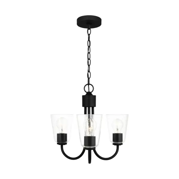 Collection: Miles Rooms: Dining Room,Entry Room/Hallway,Living Room Finish: Midnight Black Glass: Clear Width: 21.50" Height: 16.25" Length: 21.50" Weight: 7.26 lb Chain: 72" Wire: 120" Black Canopy: D:5'', H:0.75'',Round Number of Bulbs: 3 Maximum Wattage: 100.00 W Bulb Type: A19 Bulb Base: Medium Voltage: 120.00 V Material: Steel Country of Origin: Vietnam Safety Listing: cETL Safety Rating: Damp Title 24 Spec Sheet Instructions