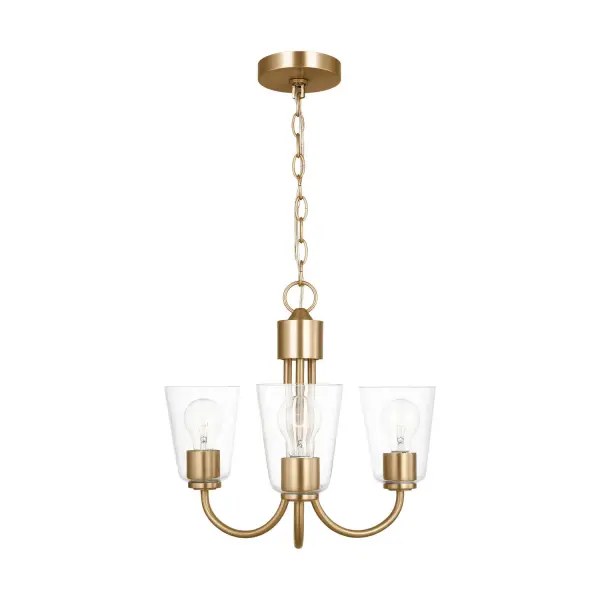 Collection: Miles Rooms: Dining Room,Entry Room/Hallway,Living Room Finish: Satin Brass Glass: Clear Width: 21.50" Height: 16.25" Length: 21.50" Weight: 7.26 lb Chain: 72" Wire: 120" Clear Silver Canopy: D:5'', H:0.75'',Round Number of Bulbs: 3 Maximum Wattage: 100.00 W Bulb Type: A19 Bulb Base: Medium Voltage: 120.00 V Material: Steel Country of Origin: Vietnam Safety Listing: cETL Safety Rating: Damp Title 24 Spec Sheet Instructions