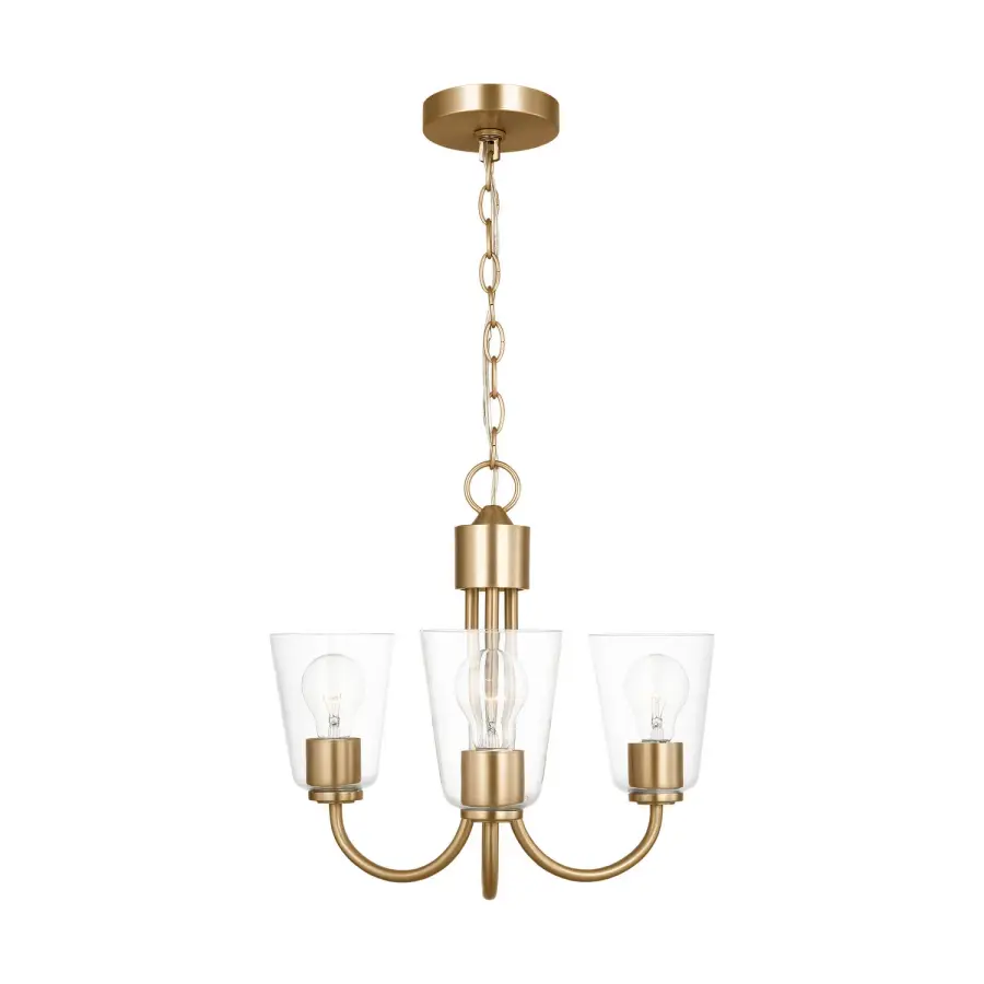 Miles Three Light Chandelier in Satin Brass