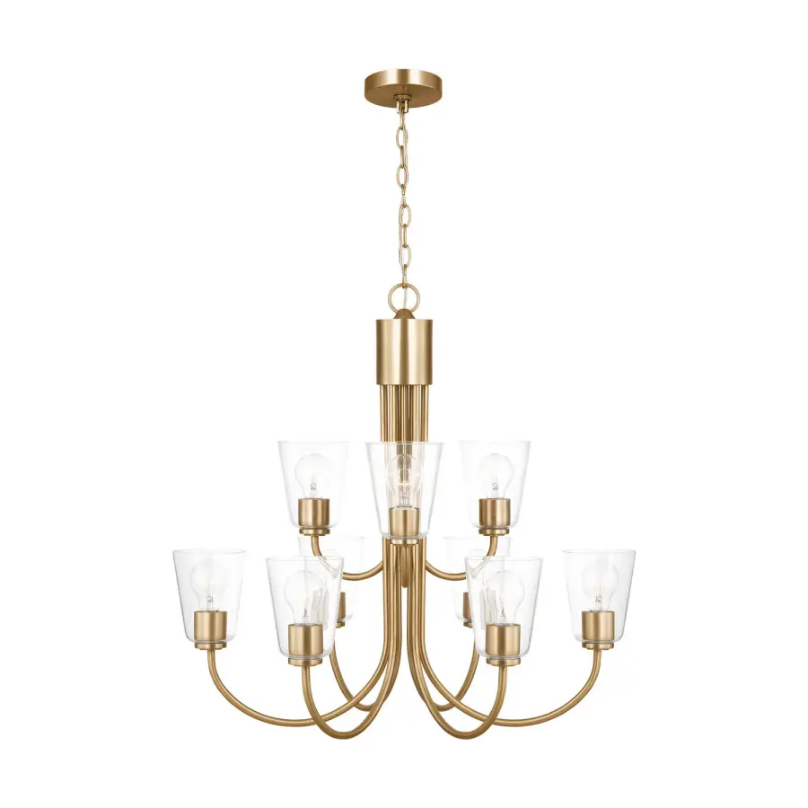 Miles Nine Light Chandelier in Satin Brass