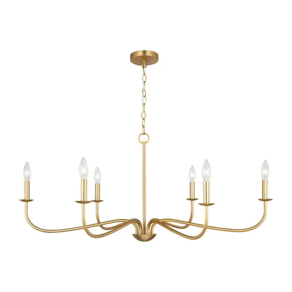 Collection: Abells Rooms: Dining Room,Entry Room/Hallway,Living Room Finish: Satin Brass Width: 40.13" Height: 18.00" Length: 40.13" Weight: 4.33 lb Chain: 72" Wire: 120" Clear Silver Canopy: D:5'',H:.75'' Round Number of Bulbs: 6 Maximum Wattage: 60.00 W Bulb Type: Torpedo Bulb Base: Candelabra Voltage: 120.00 V Material: Steel Country of Origin: Vietnam Safety Listing: cETL Safety Rating: Damp Title 24 Spec Sheet Instructions