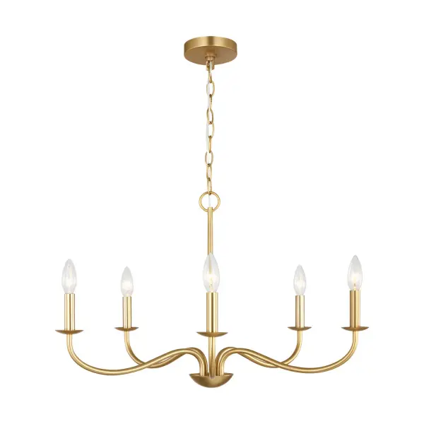 Collection: Abells Rooms: Dining Room,Entry Room/Hallway,Living Room Finish: Satin Brass Width: 28.00" Height: 18.00" Length: 28.00" Weight: 4.84 lb Chain: 72" Wire: 120" Clear Silver Canopy: D:5'',H:.75'' Round Number of Bulbs: 5 Maximum Wattage: 60.00 W Bulb Type: Torpedo Bulb Base: Candelabra Voltage: 120.00 V Material: Steel Country of Origin: Vietnam Safety Listing: cETL Safety Rating: Damp Title 24 Spec Sheet Instructions