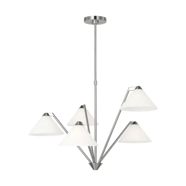 Collection: Werley Rooms: Dining Room,Entry Room/Hallway,Living Room Finish: Brushed Nickel Glass: Milk Width: 30.38" Height: 21.25" Length: 31.50" Weight: 9.90 lb Wire: 144" Clear Silver Rod: (3) 12",(1) 6" Canopy: D:5.5'' H:0.875'' Round Number of Bulbs: 5 Maximum Wattage: 60.00 W Bulb Type: G16 Bulb Base: Candelabra Voltage: 120.00 V Material: Steel Country of Origin: Vietnam Safety Listing: cETL Safety Rating: Damp Title 24 Spec Sheet Instructions