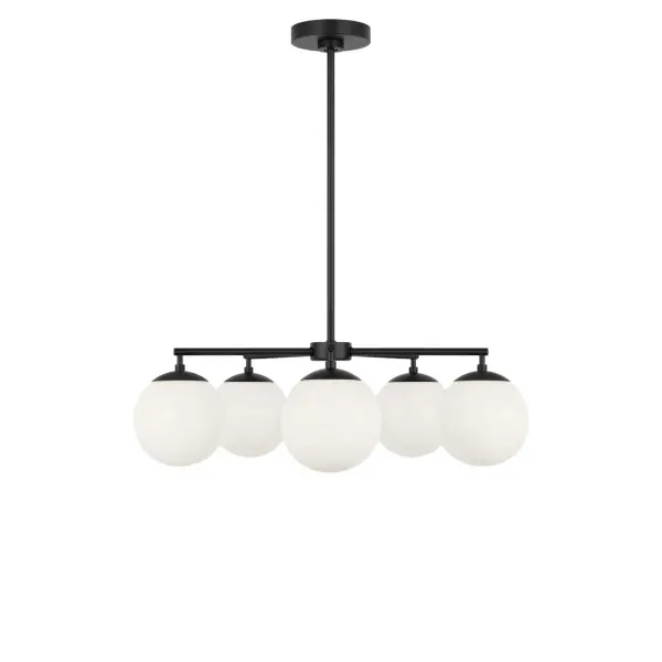 Collection: Nube Rooms: Dining Room, Entry Room/Hallway, Kitchen Finish: Midnight Black Glass: Clear White Glass Width: 26.00" Height: 7.75" Length: 26.00" Weight: 7.00 lb Rod: (3) 6", (1) 12" Canopy: D:5" H:0.88" Round Bulbs Included Number of Bulbs: 5 Bulb Type: B11 Bulb Base: E12 Color Temperature: 3000 K CRI: 90 Voltage: 120.00 V Material: Steel Country of Origin: Vietnam Safety Listing: ETL Safety Rating: DAMP