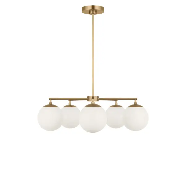 Collection: Nube Rooms: Dining Room, Entry Room/Hallway, Kitchen Finish: Satin Brass Glass: Clear White Glass Width: 26.00" Height: 7.75" Length: 26.00" Weight: 7.00 lb Rod: (3) 6", (1) 12" Canopy: D:5" H:0.88" Round Bulbs Included Number of Bulbs: 5 Bulb Type: B11 Bulb Base: E12 Color Temperature: 3000 K CRI: 90 Voltage: 120.00 V Material: Steel Country of Origin: Vietnam Safety Listing: ETL Safety Rating: DAMP