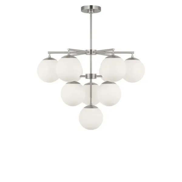 Collection: Nube Rooms: Dining Room, Entry Room/Hallway, Kitchen Finish: Brushed Nickel Glass: Clear White Glass Width: 26.00" Height: 19.13" Length: 26.00" Weight: 11.00 lb Rod: (3) 6", (1) 12" Canopy: D:5" H:0.88" Round Bulbs Included Number of Bulbs: 10 Bulb Type: B11 Bulb Base: E12 Color Temperature: 3000 K CRI: 90 Voltage: 120.00 V Material: Steel Country of Origin: Vietnam Safety Listing: ETL Safety Rating: DAMP