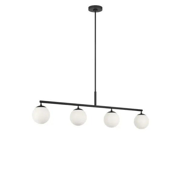 Collection: Nube Rooms: Dining Room, Entry Room/Hallway, Kitchen Finish: Midnight Black Glass: Clear White Glass Width: 48.00" Height: 12.63" Length: 5.88" Weight: 6.00 lb Rod: (3) 6", (1) 12" Canopy: D:5" H:0.88" Round Bulbs Included Number of Bulbs: 4 Maximum Wattage: 60.00 W Bulb Type: B11 Bulb Base: E12 Color Temperature: 3000 K CRI: 90 Voltage: 120.00 V Material: Steel Country of Origin: Vietnam Safety Listing: ETL Safety Rating: DAMP