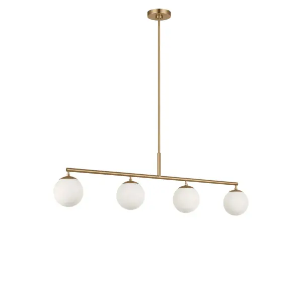 Collection: Nube Rooms: Dining Room, Entry Room/Hallway, Kitchen Finish: Satin Brass Glass: Clear White Glass Width: 48.00" Height: 12.63" Length: 5.88" Weight: 6.00 lb Rod: (3) 6", (1) 12" Canopy: D:5" H:0.88" Round Bulbs Included Number of Bulbs: 4 Maximum Wattage: 60.00 W Bulb Type: B11 Bulb Base: E12 Color Temperature: 3000 K CRI: 90 Voltage: 120.00 V Material: Steel Country of Origin: Vietnam Safety Listing: ETL Safety Rating: DAMP