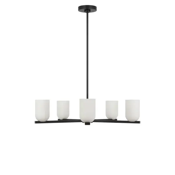 Collection: Neblina Rooms: Dining Room, Entry Room/Hallway, Kitchen Finish: Midnight Black Glass: Etched White Glass Width: 27.50" Height: 5.88" Length: 27.50" Weight: 9.00 lb Rod: (3) 6", (1) 12" Canopy: D:5" H:0.88" Round Bulbs Included Number of Bulbs: 5 Bulb Type: B11 Bulb Base: E12 Color Temperature: 3000 K CRI: 90 Voltage: 120.00 V Material: Steel Country of Origin: Vietnam Safety Listing: ETL Safety Rating: DAMP