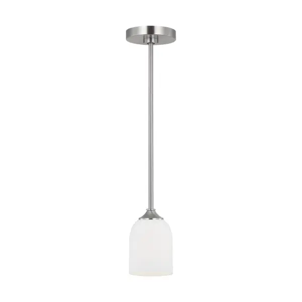 Collection: Emile Rooms: Dining Room, Entry Room/Hallway, Kitchen Finish: Brushed Steel Glass: Etched / White Inside Width: 4.00" Height: 6.25" Weight: 2.70 lb Wire: 72" Clear Silver Rod: (3) 12",(1) 6" Canopy: D:5.5'' H:1'' Round Number of Bulbs: 1 Maximum Wattage: 60.00 W Bulb Type: A19 Bulb Base: Medium Voltage: 120.00 V Material: Steel Country of Origin: China Safety Listing: cETL Safety Rating: Damp Title 24 Spec Sheet Instructions