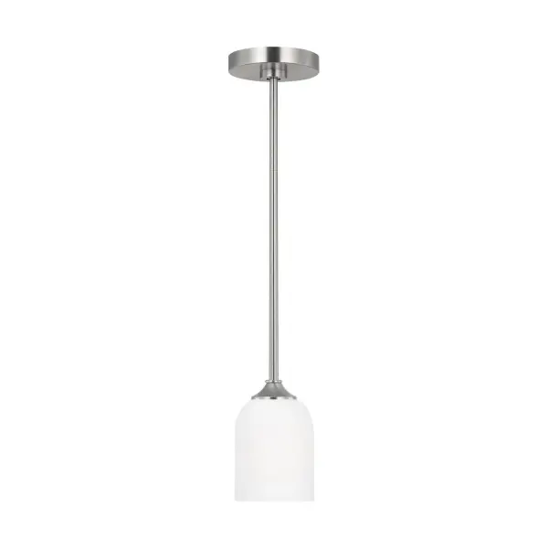 Collection: Emile Rooms: Dining Room, Entry Room/Hallway, Kitchen Finish: Brushed Steel Glass: Etched / White Inside Width: 4.00" Height: 6.25" Weight: 2.70 lb Wire: 72" Clear Silver Rod: (3) 12",(1) 6" Canopy: D:5.5'' H:1'' Round Bulbs Included Number of Bulbs: 1 Maximum Wattage: 9.00 W Bulb Type: A19 Bulb Base: E26 Medium Light Output: 800.00 lm Color Temperature: 3000 K CRI: 90 Voltage: 120.00 V Material: Steel Country of Origin: China Safety Listing: cETL Safety Rating: Damp Title 24 Spec Sheet Instructions