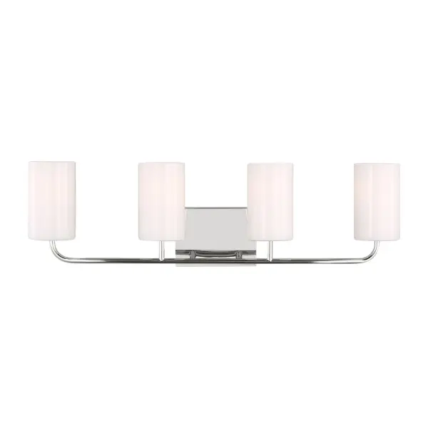 Collection: Rhett Rooms: Bathroom, Bedroom, Entry Room/Hallway Finish: Chrome Glass: Clear outside / painted white inside Width: 31.00" Height: 8.88" Weight: 4.00 lb Extension from Wall: 6.50" Wire: 8" Black/White Canopy: DP:0.875'' W:7'' H:5'' OB UP:6.375'' OB DOWN:2.5'' Square Bulbs Included Number of Bulbs: 4 Maximum Wattage: 9.00 W Bulb Type: A19 Bulb Base: Medium Light Output: 800.00 lm Color Temperature: 3000 K CRI: 90 Voltage: 120.00 V Material: Steel Country of Origin: Vietnam Safety Listing: cETL Safety Rating: Damp Title 24 Spec Sheet Instructions