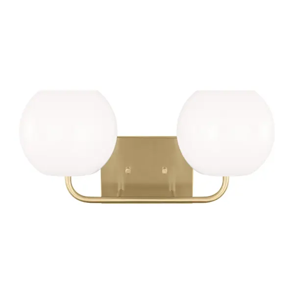 Collection: Rory Rooms: Bathroom, Bedroom, Entry Room/Hallway Finish: Satin Brass Glass: Opal Width: 18.00" Height: 8.63" Weight: 3.10 lb Extension from Wall: 8.00" Wire: 8" Black/White Canopy: DP:0.875'' W:7'' H:5'' OB UP:6.125'' OB DOWN:2.5'' Rectangular Number of Bulbs: 2 Maximum Wattage: 60.00 W Bulb Type: A19 Bulb Base: Medium Voltage: 120.00 V Material: Steel Country of Origin: Vietnam Safety Listing: cETL Safety Rating: Damp Title 24 Spec Sheet Instructions