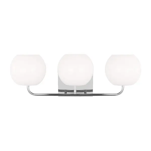 Collection: Rory Rooms: Bathroom, Bedroom, Entry Room/Hallway Finish: Chrome Glass: Opal Width: 25.00" Height: 8.63" Weight: 4.20 lb Extension from Wall: 8.00" Wire: 8" Black/White Canopy: DP:0.875'' W:7'' H:5'' OB UP:6.125'' OB DOWN:2.5'' Rectangular Number of Bulbs: 3 Maximum Wattage: 60.00 W Bulb Type: A19 Bulb Base: Medium Voltage: 120.00 V Material: Steel Country of Origin: Vietnam Safety Listing: cETL Safety Rating: Damp Title 24 Spec Sheet