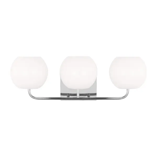 Collection: Rory Rooms: Bathroom, Bedroom, Entry Room/Hallway Finish: Chrome Glass: Opal Width: 25.00" Height: 8.63" Weight: 4.20 lb Extension from Wall: 8.00" Wire: 8" Black/White Canopy: DP:0.875'' W:7'' H:5'' OB UP:6.125'' OB DOWN:2.5'' Rectangular Bulbs Included Number of Bulbs: 3 Maximum Wattage: 9.00 W Bulb Type: A19 Bulb Base: E26 Medium Light Output: 800.00 lm Color Temperature: 3000 K CRI: 90 Voltage: 120.00 V Material: Steel Country of Origin: Vietnam Safety Listing: cETL Safety Rating: Damp Title 24 Spec Sheet