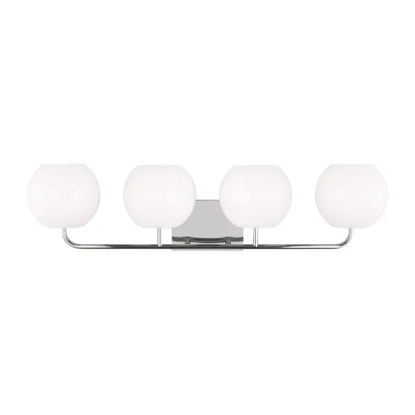 Collection: Rory Rooms: Bathroom, Bedroom, Entry Room/Hallway Finish: Chrome Glass: Opal Width: 34.00" Height: 8.63" Weight: 5.50 lb Extension from Wall: 8.00" Wire: 8" Black/White Canopy: DP:0.875'' W:7'' H:5'' OB UP:6.125'' OB DOWN:2.5'' Rectangular Number of Bulbs: 4 Maximum Wattage: 60.00 W Bulb Type: A19 Bulb Base: Medium Voltage: 120.00 V Material: Steel Country of Origin: Vietnam Safety Listing: cETL Safety Rating: Damp Title 24 Spec Sheet Instructions