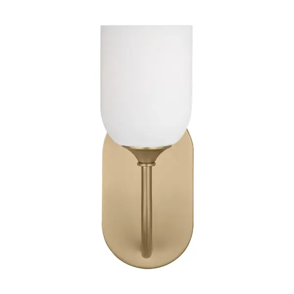 Collection: Emile Rooms: Bathroom, Bedroom, Entry Room/Hallway Finish: Satin Brass Glass: Etched / White Inside Width: 4.63" Height: 11.88" Weight: 1.80 lb Extension from Wall: 6.50" Wire: 8" Black/White Canopy: DP:0.75'' W:4.625'' H:8'' OB UP:7.875'' OB DOWN:4'' Oval Number of Bulbs: 1 Maximum Wattage: 60.00 W Bulb Type: A19 Bulb Base: Medium Voltage: 120.00 V Material: Steel Country of Origin: Vietnam Safety Listing: cETL Safety Rating: Damp Title 24 Spec Sheet Instructions