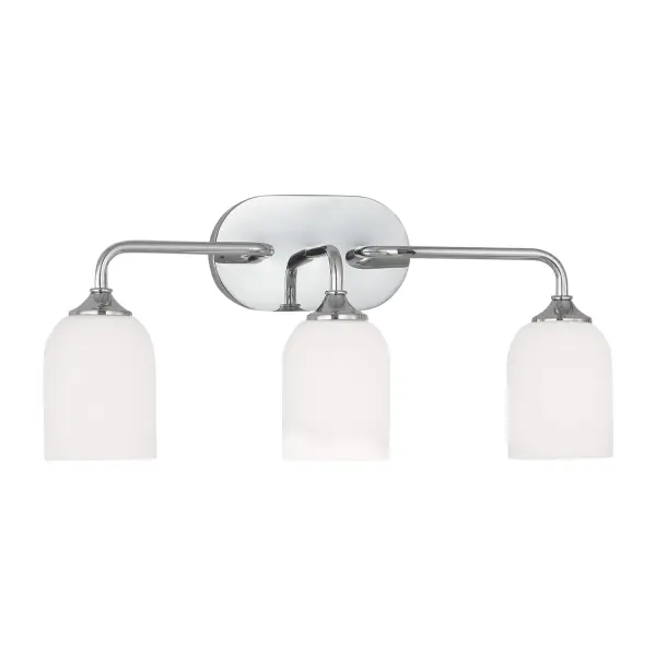 Collection: Emile Rooms: Bathroom, Bedroom, Entry Room/Hallway Finish: Chrome Glass: Etched / White Inside Width: 22.00" Height: 9.50" Weight: 4.50 lb Extension from Wall: 6.25" Wire: 8" Black/White Canopy: DP:0.75'' W:8'' H:4.625'' OB UP:7 3/16'' OB DOWN:2 5/16'' Oval Number of Bulbs: 3 Maximum Wattage: 60.00 W Bulb Type: A19 Bulb Base: Medium Voltage: 120.00 V Material: Steel Country of Origin: Vietnam Safety Listing: cETL Safety Rating: Damp Title 24 Spec Sheet Instructions