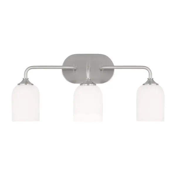 Collection: Emile Rooms: Bathroom, Bedroom, Entry Room/Hallway Finish: Brushed Steel Glass: Etched / White Inside Width: 22.00" Height: 9.50" Weight: 4.50 lb Extension from Wall: 6.25" Wire: 8" Black/White Canopy: DP:0.75'' W:8'' H:4.625'' OB UP:7 3/16'' OB DOWN:2 5/16'' Oval Bulbs Included Number of Bulbs: 3 Maximum Wattage: 9.00 W Bulb Type: A19 Bulb Base: Medium Light Output: 800.00 lm Color Temperature: 3000 K CRI: 90 Voltage: 120.00 V Material: Steel Country of Origin: China Safety Listing: cETL Safety Rating: Damp Title 24 Spec Sheet Instructions