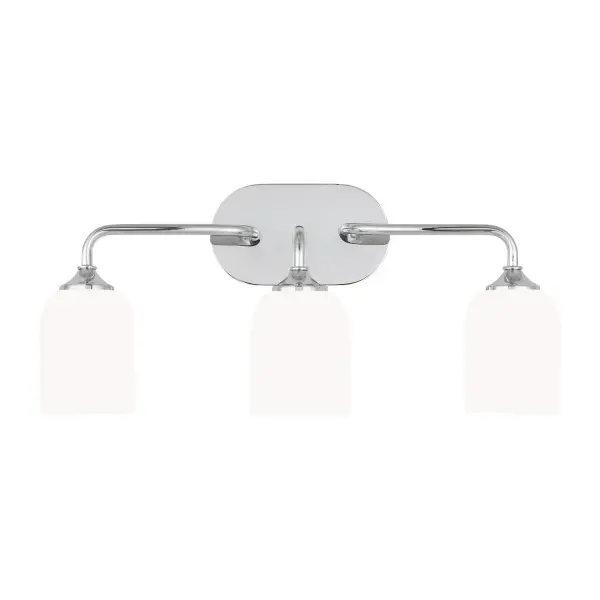 Collection: Emile Rooms: Bathroom, Bedroom, Entry Room/Hallway Finish: Chrome Glass: Etched / White Inside Width: 22.00" Height: 9.50" Weight: 4.50 lb Extension from Wall: 6.25" Wire: 8" Black/White Canopy: DP:0.75'' W:8'' H:4.625'' OB UP:7 3/16'' OB DOWN:2 5/16'' Oval Bulbs Included Number of Bulbs: 3 Maximum Wattage: 9.00 W Bulb Type: A19 Bulb Base: Medium Light Output: 800.00 lm Color Temperature: 3000 K CRI: 90 Voltage: 120.00 V Material: Steel Country of Origin: China Safety Listing: cETL Safety Rating: Damp Title 24 Spec Sheet Instructions