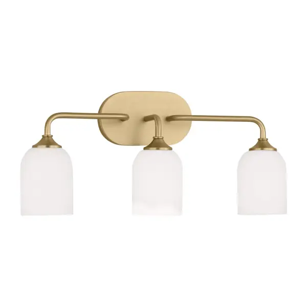 Collection: Emile Rooms: Bathroom, Bedroom, Entry Room/Hallway Finish: Satin Brass Glass: Etched / White Inside Width: 22.00" Height: 9.50" Weight: 4.50 lb Extension from Wall: 6.25" Wire: 8" Black/White Canopy: DP:0.75'' W:8'' H:4.625'' OB UP:7 3/16'' OB DOWN:2 5/16'' Oval Number of Bulbs: 3 Maximum Wattage: 60.00 W Bulb Type: A19 Bulb Base: Medium Voltage: 120.00 V Material: Steel Country of Origin: Vietnam Safety Listing: cETL Safety Rating: Damp Title 24 Spec Sheet Instructions