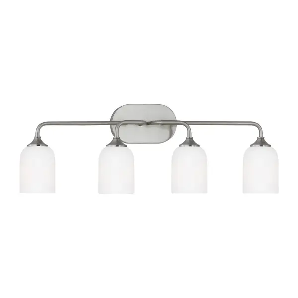 Collection: Emile Rooms: Bathroom, Bedroom, Entry Room/Hallway Finish: Brushed Steel Glass: Etched / White Inside Width: 31.00" Height: 9.50" Weight: 5.90 lb Extension from Wall: 6.25" Wire: 8" Black/White Canopy: DP:0.75'' W:8'' H:4.625'' OB UP:7 3/16'' OB DOWN:2 5/16'' Oval Number of Bulbs: 4 Maximum Wattage: 60.00 W Bulb Type: A19 Bulb Base: Medium Voltage: 120.00 V Material: Steel Country of Origin: Vietnam Safety Listing: cETL Safety Rating: Damp Title 24 Spec Sheet Instructions