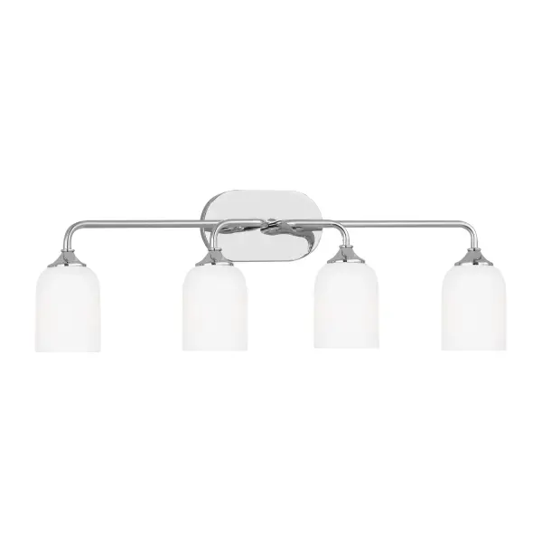 Collection: Emile Rooms: Bathroom, Bedroom, Entry Room/Hallway Finish: Chrome Glass: Etched / White Inside Width: 31.00" Height: 9.50" Weight: 5.90 lb Extension from Wall: 6.25" Wire: 8" Black/White Canopy: DP:0.75'' W:8'' H:4.625'' OB UP:7 3/16'' OB DOWN:2 5/16'' Oval Number of Bulbs: 4 Maximum Wattage: 60.00 W Bulb Type: A19 Bulb Base: Medium Voltage: 120.00 V Material: Steel Country of Origin: China Safety Listing: cETL Safety Rating: Damp Title 24 Spec Sheet Instructions