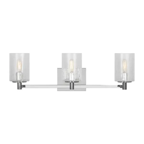 Collection: Parker Rooms: Bathroom, Bedroom, Entry Room/Hallway Finish: Chrome Glass: Clear Crackle Width: 24.63" Height: 7.75" Weight: 3.70 lb Extension from Wall: 6.38" Wire: 6.5" Black/White Canopy: DP:0.75'' W:5.875'' H:4.75'' OB UP:5.375'' OB DOWN:2.375'' Rectangular Bulbs Included Number of Bulbs: 3 Maximum Wattage: 3.50 W Bulb Type: Torpedo Bulb Base: Candelabra Light Output: 350.00 lm Color Temperature: 2700 K CRI: 90 Voltage: 120.00 V Material: Steel Country of Origin: Vietnam Safety Listing: cETL Safety Rating: Damp Energy Star Title 24 Spec Sheet Instructions