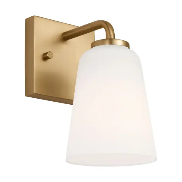 Collection: Miles Rooms: Bathroom,Bedroom,Entry Room/Hallway Finish: Satin Brass Glass: Etched white glass Width: 4.50" Height: 8.00" Weight: 1.76 lb Extension from Wall: 6.50" Wire: 8" Black/White Canopy: L:4.375'',W:4.375'',H:0.75'', Rectangular Number of Bulbs: 1 Maximum Wattage: 60.00 W Bulb Type: A19 Bulb Base: Medium Voltage: 120.00 V Material: Steel Country of Origin: Vietnam Safety Listing: cETL Safety Rating: Damp Title 24 Spec Sheet Instructions