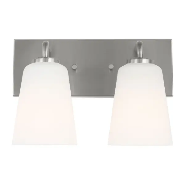 Collection: Miles Rooms: Bathroom,Bedroom,Entry Room/Hallway Finish: Brushed Nickel Glass: Etched white glass Width: 12.00" Height: 8.00" Weight: 3.59 lb Extension from Wall: 6.50" Wire: 8" Black/White Canopy: L:12'',W:4.375'',H:0.75'', Rectangular Number of Bulbs: 2 Maximum Wattage: 60.00 W Bulb Type: A19 Bulb Base: Medium Voltage: 120.00 V Material: Steel Country of Origin: Vietnam Safety Listing: cETL Safety Rating: Damp Title 24 Spec Sheet Instructions
