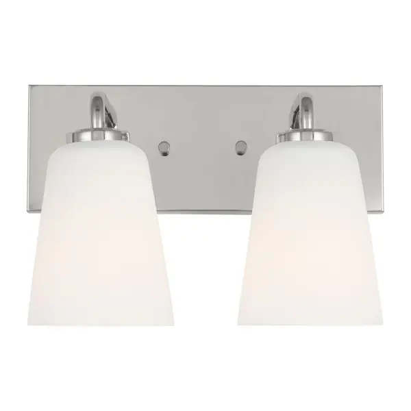 Collection: Miles Rooms: Bathroom,Bedroom,Entry Room/Hallway Finish: Chrome Glass: Etched white glass Width: 12.00" Height: 8.00" Weight: 3.59 lb Extension from Wall: 6.50" Wire: 8" Black/White Canopy: L:12'',W:4.375'',H:0.75'', Rectangular Number of Bulbs: 2 Maximum Wattage: 60.00 W Bulb Type: A19 Bulb Base: Medium Voltage: 120.00 V Material: Steel Country of Origin: Vietnam Safety Listing: cETL Safety Rating: Damp Title 24 Spec Sheet Instructions